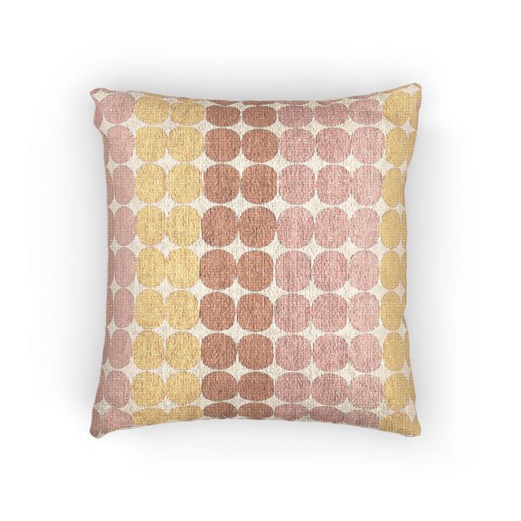 Pink, Orange and Yellow Rounded Square Grid Woven Pillow, Cotton-Polyester Shell