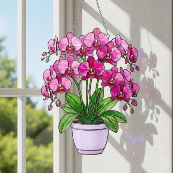 Pink Orchid 2D Flat Acrylic Suncatcher | Vibrant Acrylic Decor | Pink Floral Design | Nature Inspired Wall Art | Gift for Flower Lover | Mothers Day Window Hanging Decor