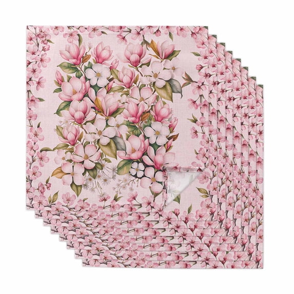 Pink Orchid Cloth Napkins, Spring Floral Flowers Leaves Botanical Washable and Reusable Dinner Napkins Set of 8, Table Napkin for Kitchen Party Birthday Wedding Hotel Housewarming 20"x20"
