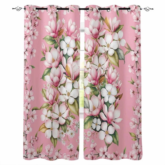 Pink Orchid Flowers Black Out Curtains 54 Inch Long, Short Curtains for Small Window, Vintage Floral Leaves Plants Spring Room Darkening Farmhouse Window Curtains for Kitchen Bedroom 42"x54" 2 Panels