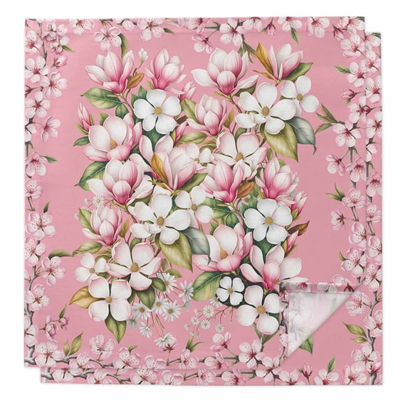 Pink Orchid Flowers Cloth Napkins, Vintage Floral Leaves Plants Spring Washable and Reusable Dinner Napkins Set of 2, Table Napkin for Kitchen Party Birthday Wedding Hotel Housewarming 20"x20"