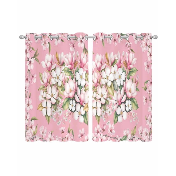 Pink Orchid Flowers Sheer Curtains 45 Inch Length 2 Panels Set for Living Room/Bedroom, Vintage Floral Leaves Plants Spring Kitchen Curtains Grommet Semi-Sheer Curtains Window Treatments 42"x45"x2