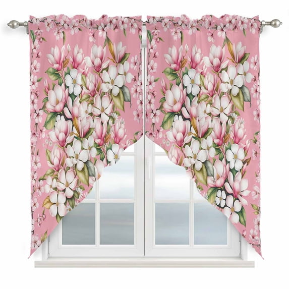 Pink Orchid Flowers Swag Valances for Windows, Kitchen Window Curtains Over Sink, Vintage Floral Leaves Plants Spring Window Treatment Curtains for Living Room/Bedroom Curtains 2 Panel Sets 36"x45"
