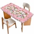 thumbnail image 1 of Pink Orchid Flowers Table Cloths for 3 Foot Rectangle Tables, Vintage Floral Leaves Plants Spring Patio Waterproof Elastic Fitted Tablecloths, Washable Rectangular Table Cover for Camping, 1 of 8