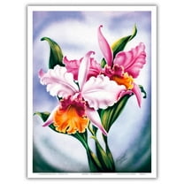 Pink Orchid Hawaii - Vintage Hawaiian Airbrush Art by Ted Mundorff c.1940s - Master Art Print (Unframed) 9in x 12in