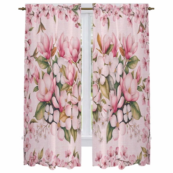 Pink Orchid Kitchen Curtain for Berdoom Living Room Cafe 72 Inch Length, Spring Floral Flowers Leaves Botanical Tiers Curtains Light Filtering Drapes Rod Pocket Window Treatment 2 Panels 52"Wx72"L