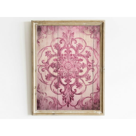 Pink Ornamental Design On Antique Wood, Rustic Home Decor, Vintage Pink Farmhouse Wall Decor, Wall Decor Home Wall Art, Modern Wall Decor, 8x12 UNFRAMED