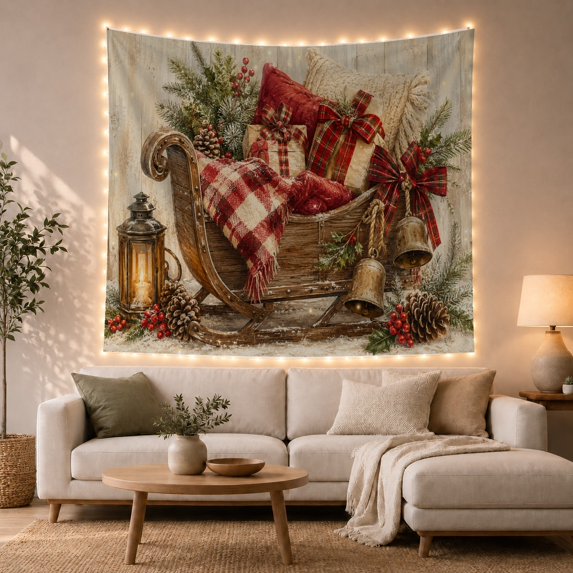 Pink Ornaments and Wrapped Presents Tapestry