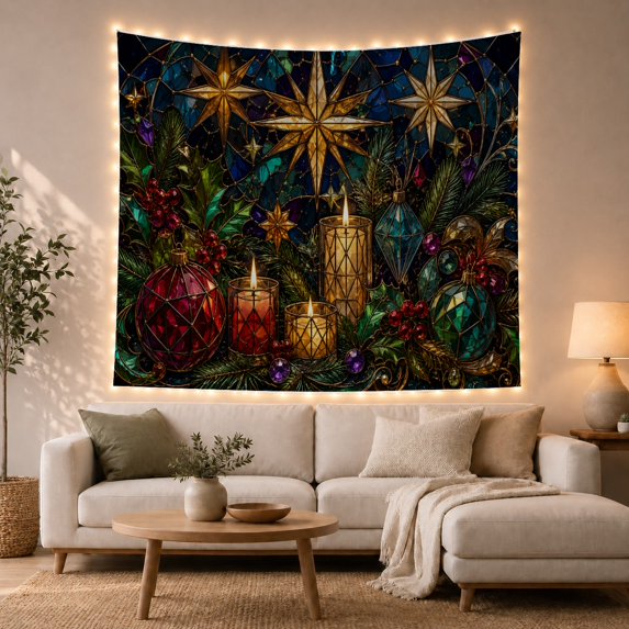 Pink Ornaments and Wrapped Presents Tapestry