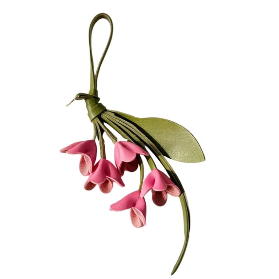 Pink Osmanthus Flower Bag Charm PU Leather Bell Blossom Backpack Pendant Keychain Accessory for Women Girls Handbag Decor Gift