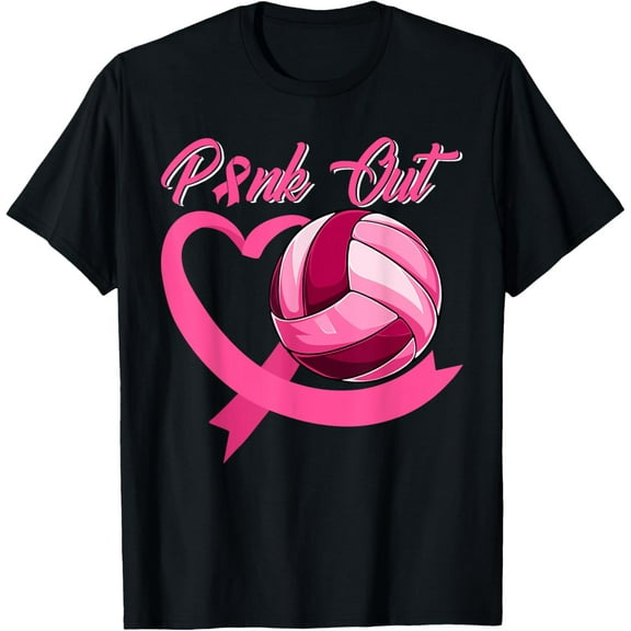 Pink Out Breast Cancer Pink Ribbon Heart & Volleyball Ball T-Shirt
