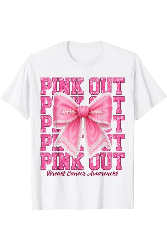 Pink Out Football Breast Cancer Awareness Bow Tee