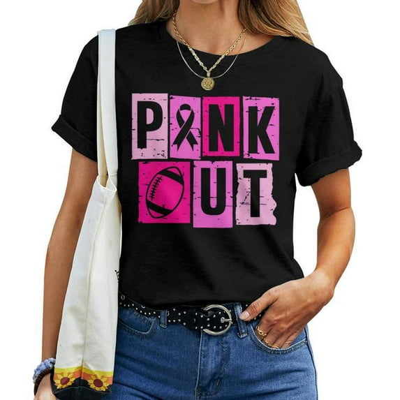 Pink Out Football Team T-Shirt - Breast Cancer Awareness Month Women’s Tee, Support Pink Ribbon Sports Fan Shirt