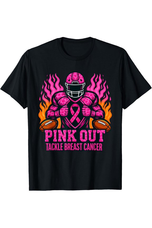 Pink Out Tackle Breast Cancer Awareness American Football T-Shirt