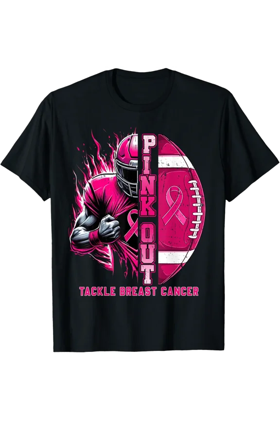 Pink Out Tackle Breast Cancer Awareness Football Men Boys T-Shirt