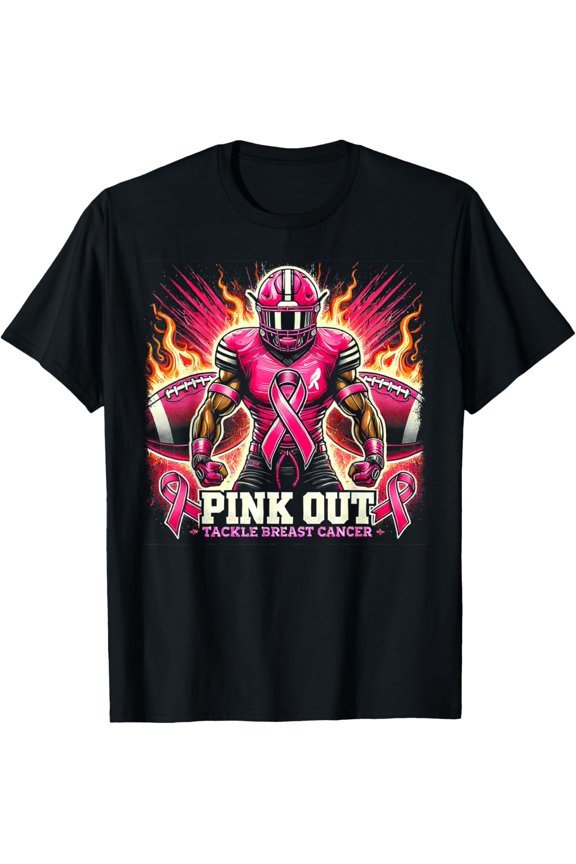 Pink Out Tackle Breast Cancer Football Awareness T-Shirt