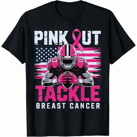 Pink Out Tackle Football Breast Cancer Awareness Men T-Shirt