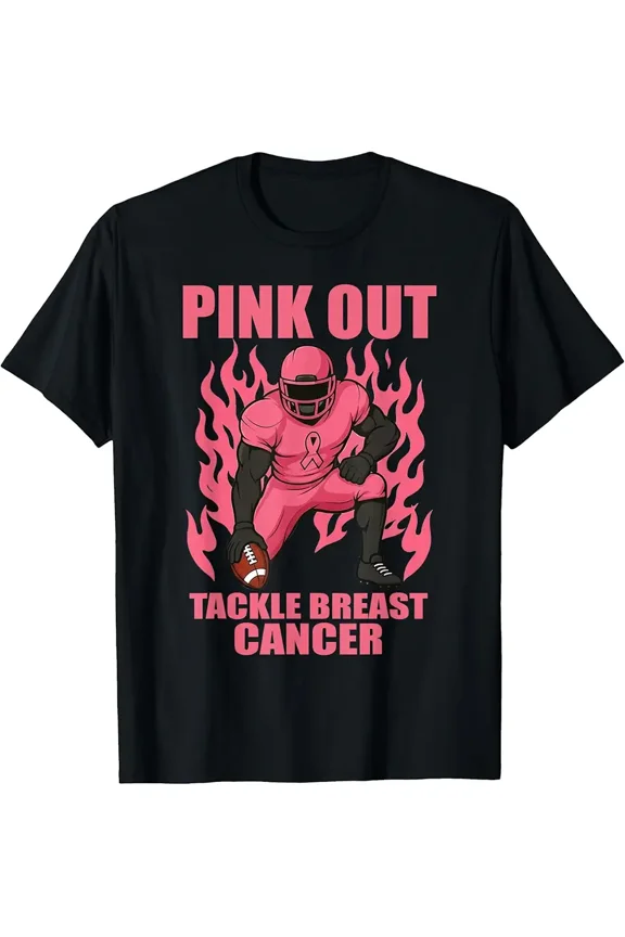 Pink Out Tackle Football Breast Cancer Awareness T-Shirt