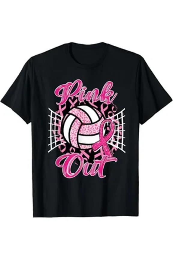Pink Out Volleyball Breast Cancer Ribbon Empowerment Support Unisex T-Shirt up to size 5XL