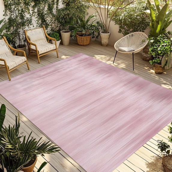 Pink Outdoor Rug 6x9 Ft - Reversible Patio Rug Outdoor Camping Rugs, Modern Abstract Art Ombre Striped Washable Indoor Outdoor Area Rugs, Non-Slip Outdoor Carpet Runner for Deck/Porch