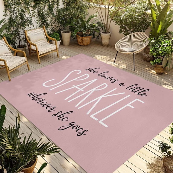 Pink Outdoor Rug for Patio/Deck/Porch, Non-Slip Large Area Rug 4 x 6 Ft, She Leaves A Little SPARKLE Wherever She Goes Indoor Outdoor Rugs Washable Area Rugs, Reversible Camping Rug Carpet Runner