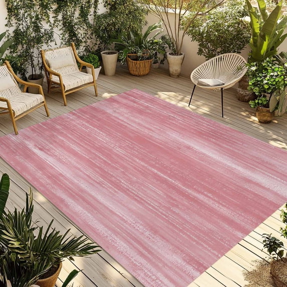 Pink Outdoor Rug for Patio/Deck/Porch, Non-Slip Large Area Rug 5 x 7 Ft, Vintage Modern Abstract Art Ombre Indoor Outdoor Rugs Washable Area Rugs, Reversible Camping Rug Carpet Runner