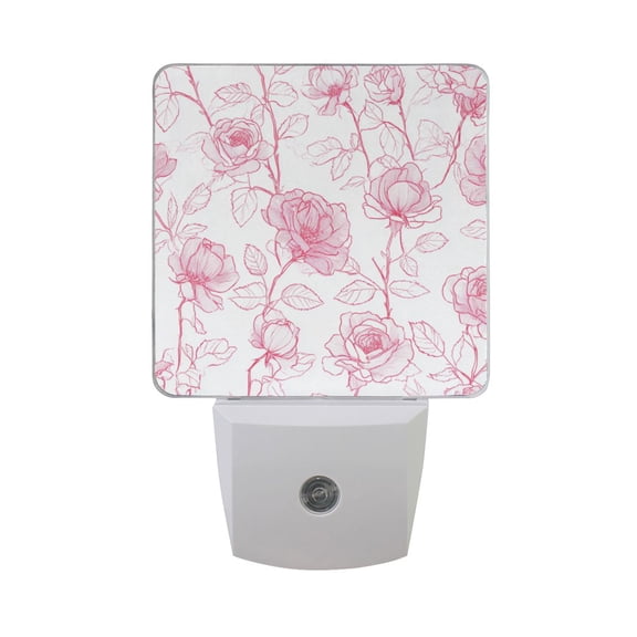 Pink Outline Roses Valentine LED Night Light Sensor Lamp Plug-in Adjustable Brightness 2 Pack