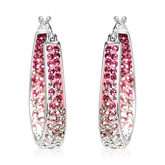 Pink Earrings for Women - Shiny Sparkle Hoop Jewelry for Her - Crystal Anniversary Wedding Unique Birthday Christmas Gifts - Pink