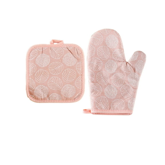 Pink Oven Mitts Insulated Gloves Baking Gloves Heat Resistant Kitchen Safety Set With Pad With Hanging Loop Multi-Layer Protection And Non-Slip Grip For Cooking And Baking 10X6X2In 1Lb