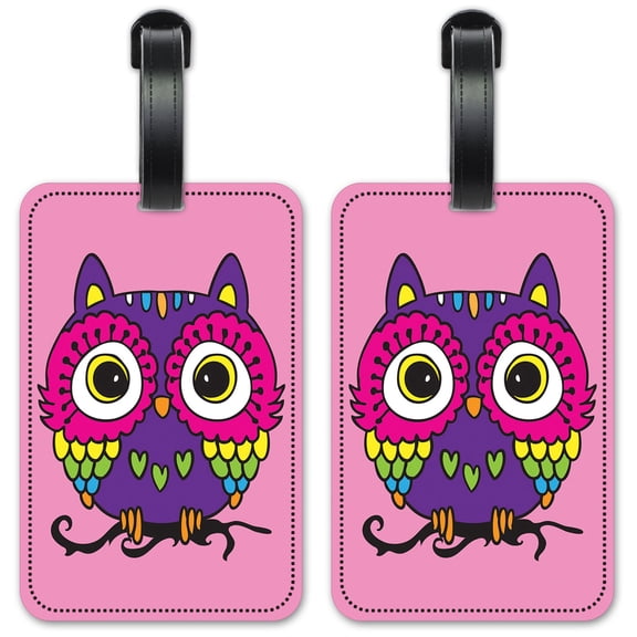 Pink Owl - Luggage ID Tags / Suitcase Identification Cards - Set of 2