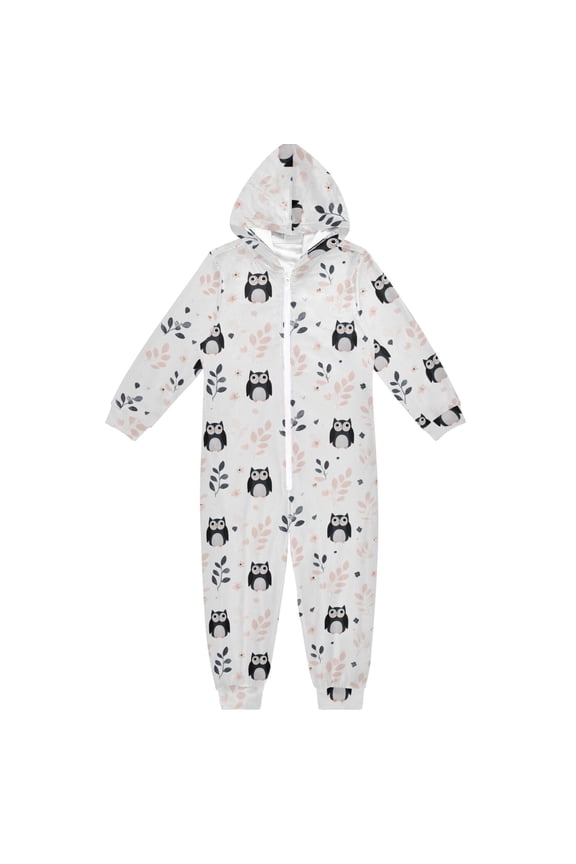 Pink Owl Pattern One Piece Pajamas Soft Jumpsuit Cozy Sleep and Play Romper Zipper and Pockets 4T