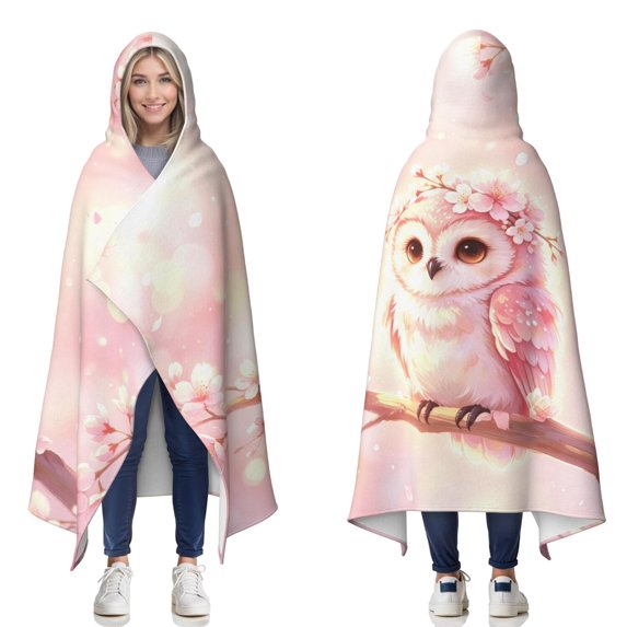 Pink Owl Wearable Blanket Hoodies for Women Men Adults Owl Lovers Plush Lightweight Floral Owls Hooded Blankets for Camping Office Decor Birthday Gifts 50×60 Inch