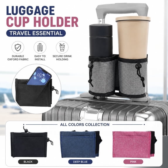 Pink Oxford Fabric Luggage Accessory, Luggage Attachable Bag, Tumbler Holder, Travel Cup Sleeve, 7X4.5 Inch Water Resistant Design Fits Most Regular Cups, Tumblers, Milk Tea Drink