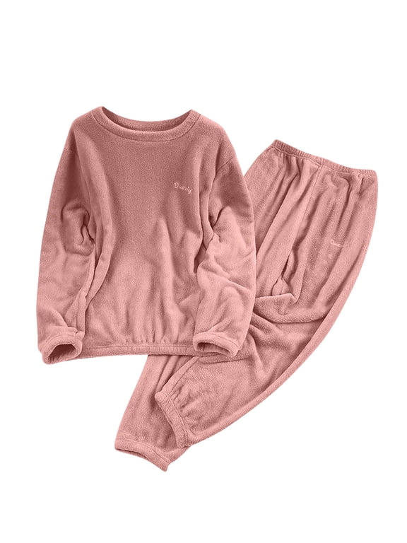 Pink PJ Sets for Women Fall Winter Velour Match Thick Warm Fuzzy Basic Pajamas PJ Sets Ladies 2025 Soft Comfy Clothing Trendy Regular Fit Y2K S