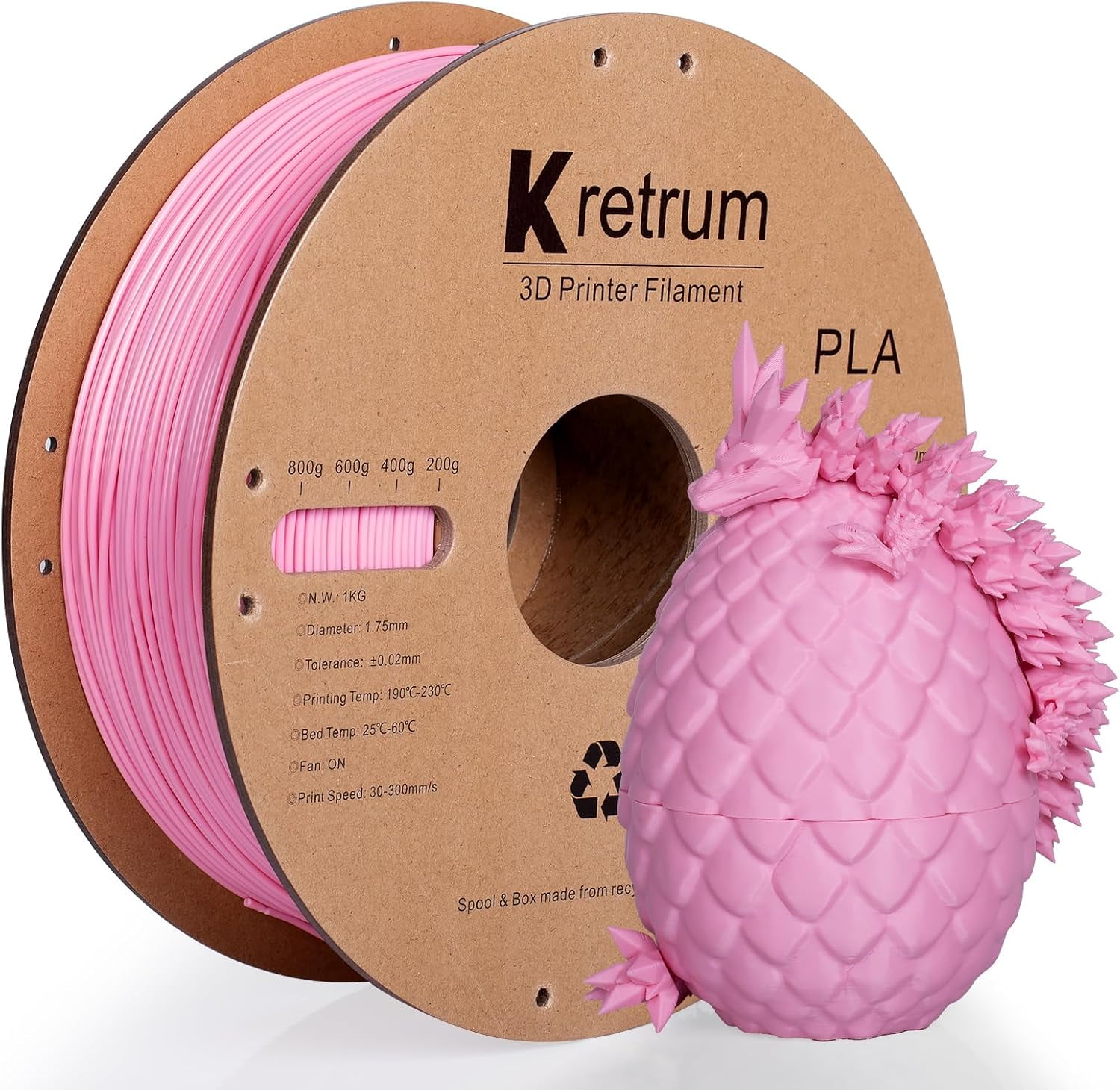 Pink PLA 3D Printing Filament 1.75mm 1KG 2.2LBS Cardboard Spool 1.75mm PLA 3D Printer Filament Refills Suitable for Most FDM 3D Printer fits Bambu ELEGOO etc. Pink
