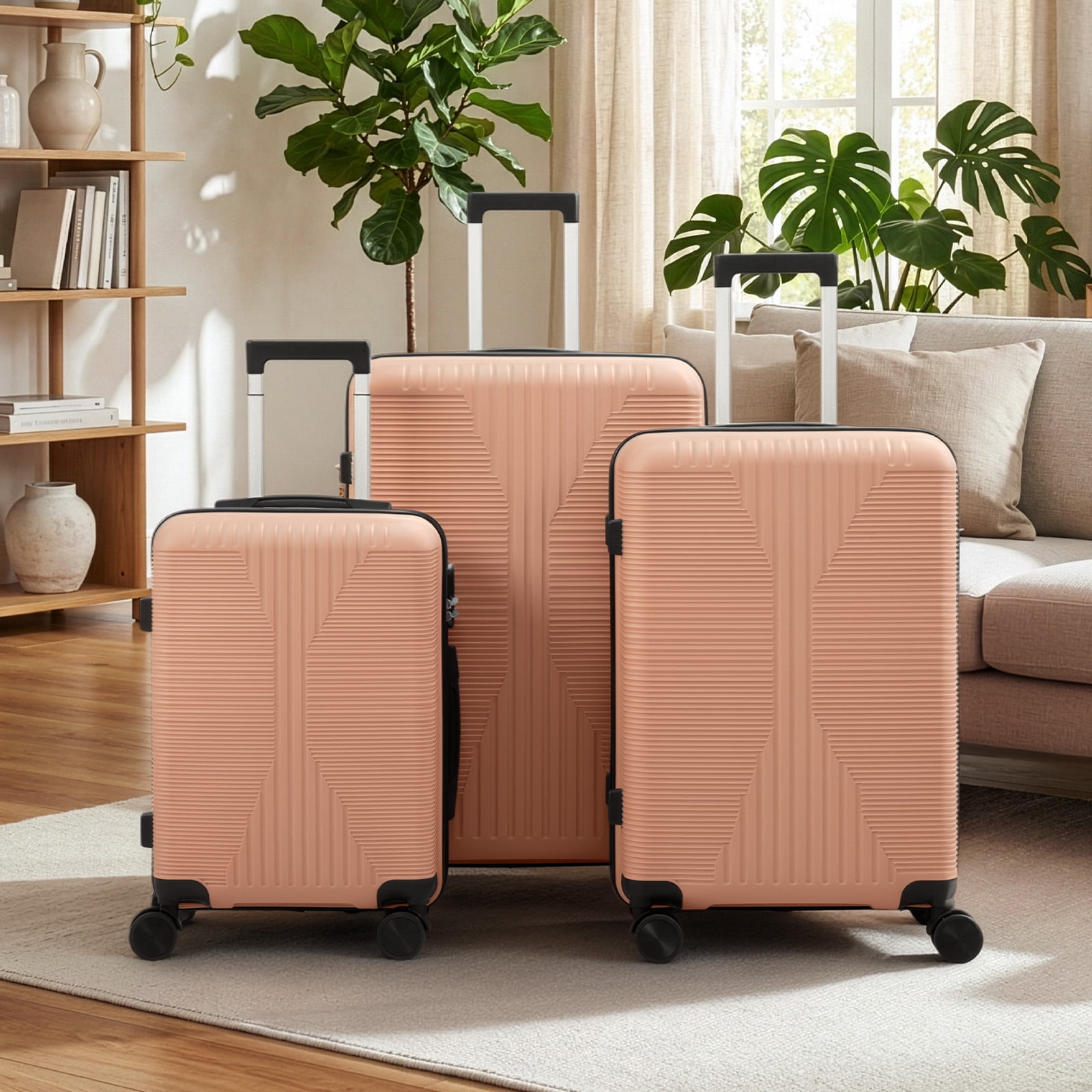 Pink PP 3 Piece Luggage Set 20/24/28 Inch 360 Silent Spinner Wheels Hard Shell Carry On Suitcase for Family Business Travel