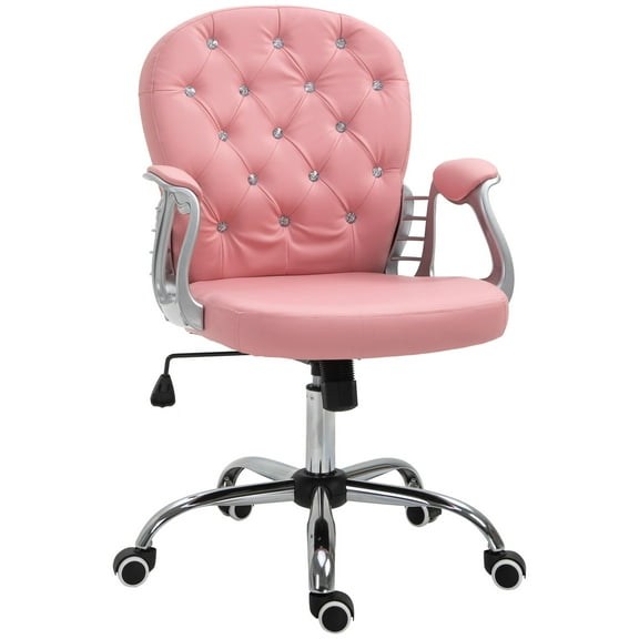 Pink PU Leather Office Chair, Adjustable Height Desk Chair with Button Tufted Back & Armrests