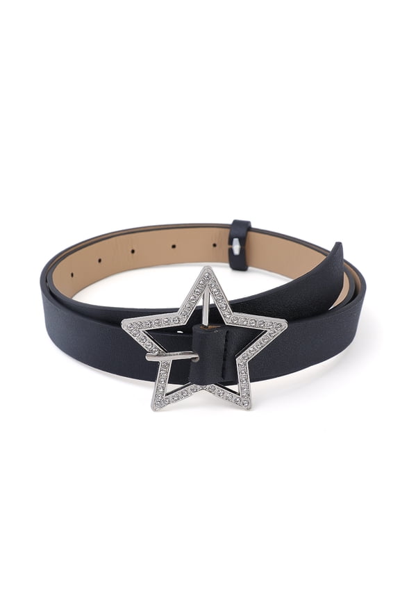 Pink PU Leather Waist Belt with Rhinestone Star Charm for Women Girls, Adjustable Shiny Dress Belt for Teen