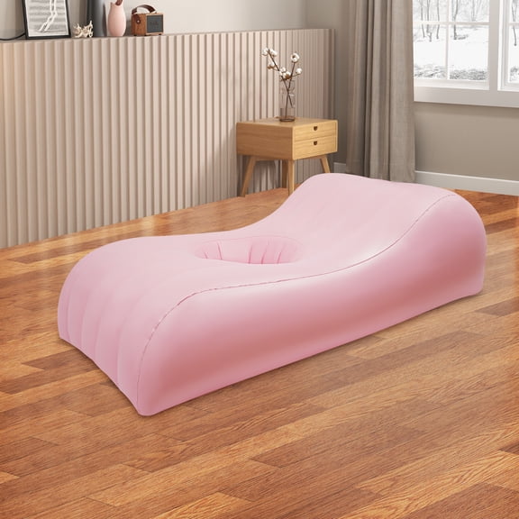 Pink PVC 35x30x25cm Yoga Air Mattress 220 Lb Load-Bearing Sofa Chair With Pump After Operation