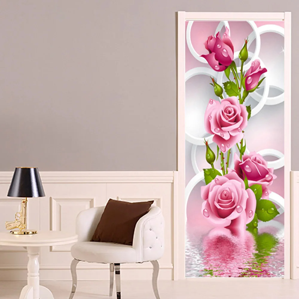 Pink PVC Self-adhesive Home r Pink Door Sticker Bathroom Bedroom Room ...