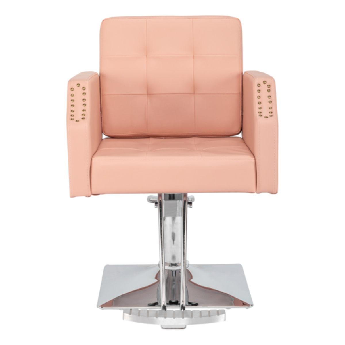 Pink PVC leather high oil pump barber chair with rivet type aluminum