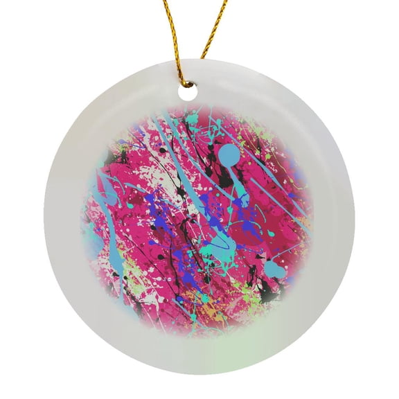 3drose, Pink Paint Splatter Design, Circle Porcelain Ornament
