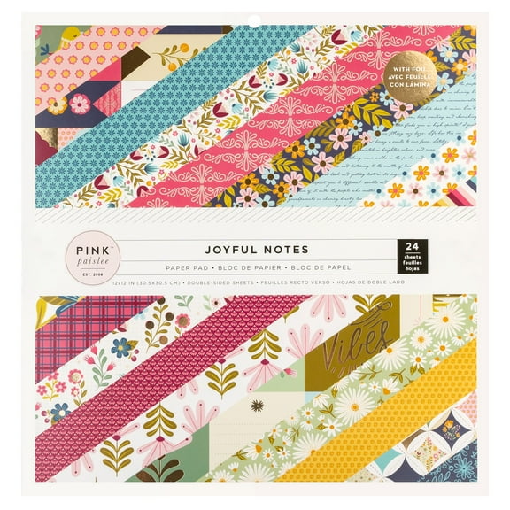 Pink Paislee Double-Sided 12x12" Paper Pad 24/Pkg-Gold Foil, Joyful Notes