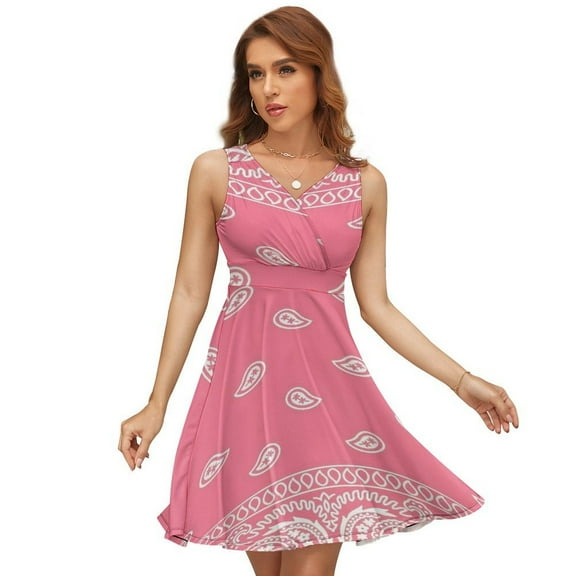 Pink Paisley Bandana Pattern Dress Summer Street Style Dresses Female Sleeveless Printed Sundress