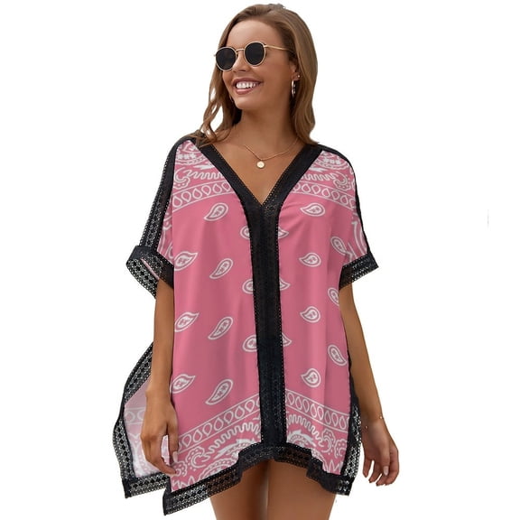 Pink Paisley Bandana Pattern Women's Swimsuit Coverup Summer Beach Cover Up Bathing Suit Dress