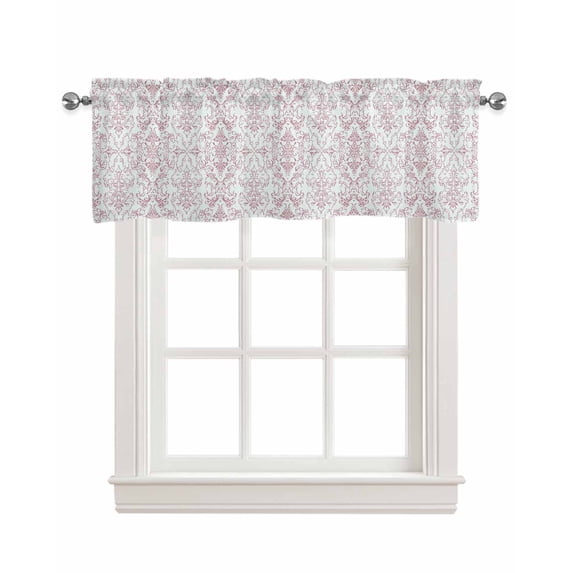 Pink Paisley Ethnic Linen Curtain Valance for Bedroom/Bathroom/Kitchen/Living/Dining Room Window,Traditional Oriental Boho Mandala Floral Pocket Topper Drapes Decorative Cafe Drapery Panel 42"x12"