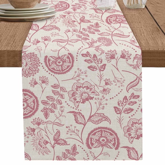 Pink Paisley Table Runner 90 Inches Long for Dining Table Decor,Boho Flower Botanical Leaf Branch Burlap Linen Farmhouse Table Runner Coffee Table Runners Dresser Scarf for Kitchen Party Holiday