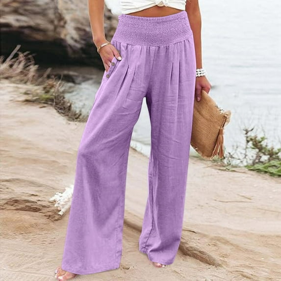Pink Palazzo Pants for Women Dressy, Linen Business Casual Dress for Women, Wide Legged Pants for Women, Flowy Pants for Women, Solid Color Weekend Solid Color Capris for Women Casual Summer