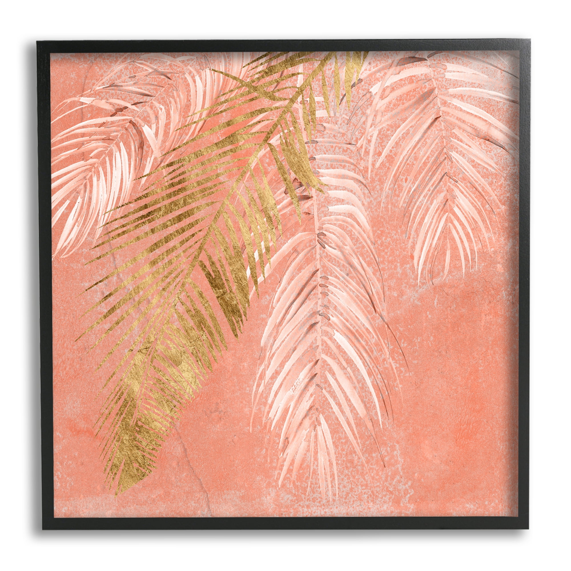 Pink Palm Fronds Distressed Tropical Plant Still Life Landscape Framed Art Print Wall Art, 17x17