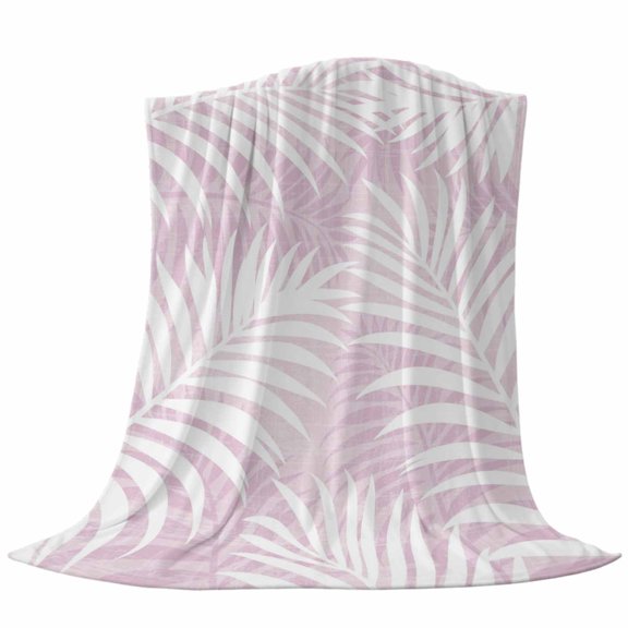 Pink Palm Leaf Fleece Throw Blanket Lightweight Country Coastal Tropical Boho Beach Tree Leaves Fuzzy Flannel Throws Super Soft Cozy Flannel Blanket for Couch, Sofa, Bed, Travel 30"x40"
